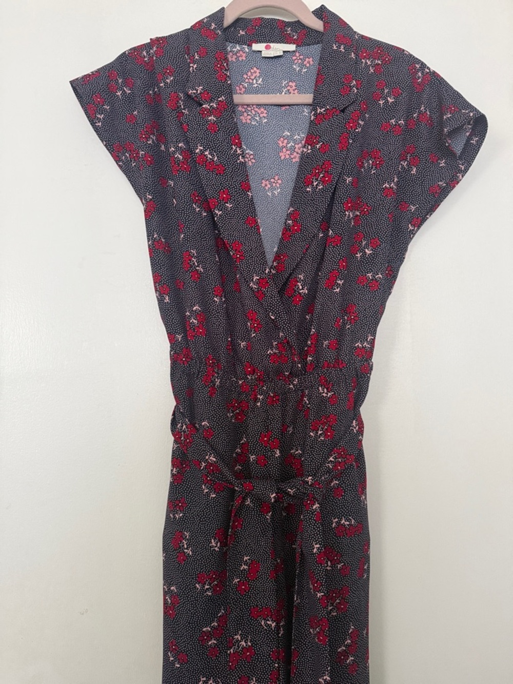 Boden Floral Print Wrap Jumpsuit in Black and Red